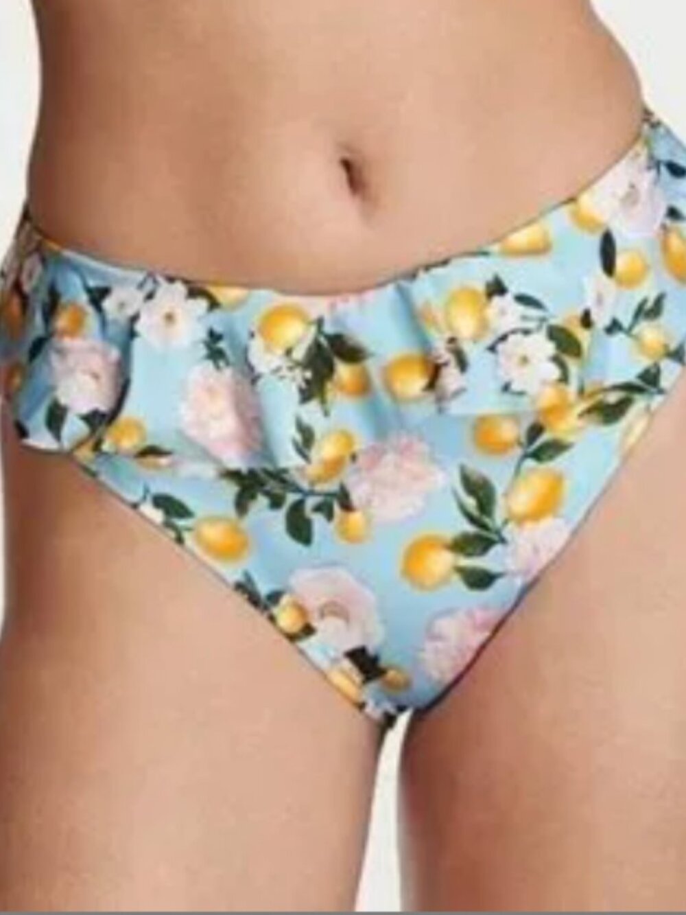 NWT Victoria's Secret Lemon Floral Ruffle High-Waist Cheeky Bikini Bottoms